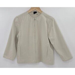 EILEEN FISHER Stretch‎ Cotton Canvas Jacket Full Zip Stone Size PS Lagenlook Ofc
